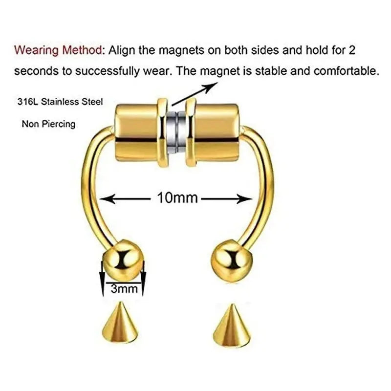 5pcs Stainless Steel Magnet Fake Nose Ring Hoop Fake Piercing Hoop Septum Rings For Women Fashion Gothic Rock Body Jewelry Gifts BareGlow