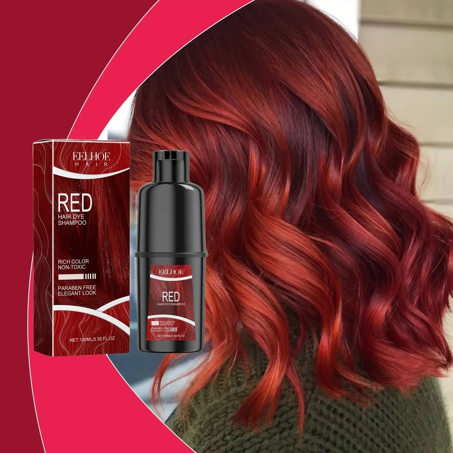 Red Hair Dye Shampoo 2pcs - Gentle 3-in-1 Coloring, Hydrating & Softening, Easy Everyday Hair Care for All Hair Types BareGlow