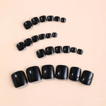 24pcs Black False Toenails Solid Color Glossy Fake Toenails Wearable Full Cover Ins Square Press on Toenail Patch for Girl Women BareGlow