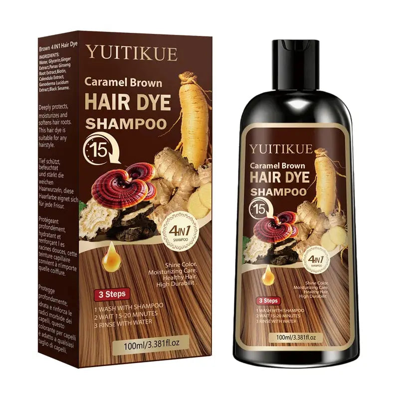 YUITIKUE 4-in-1 Caramel Brown Hair Dye Shampoo 100ml - Natural Instant Color Shampoo with Moisturizing Care BareGlow