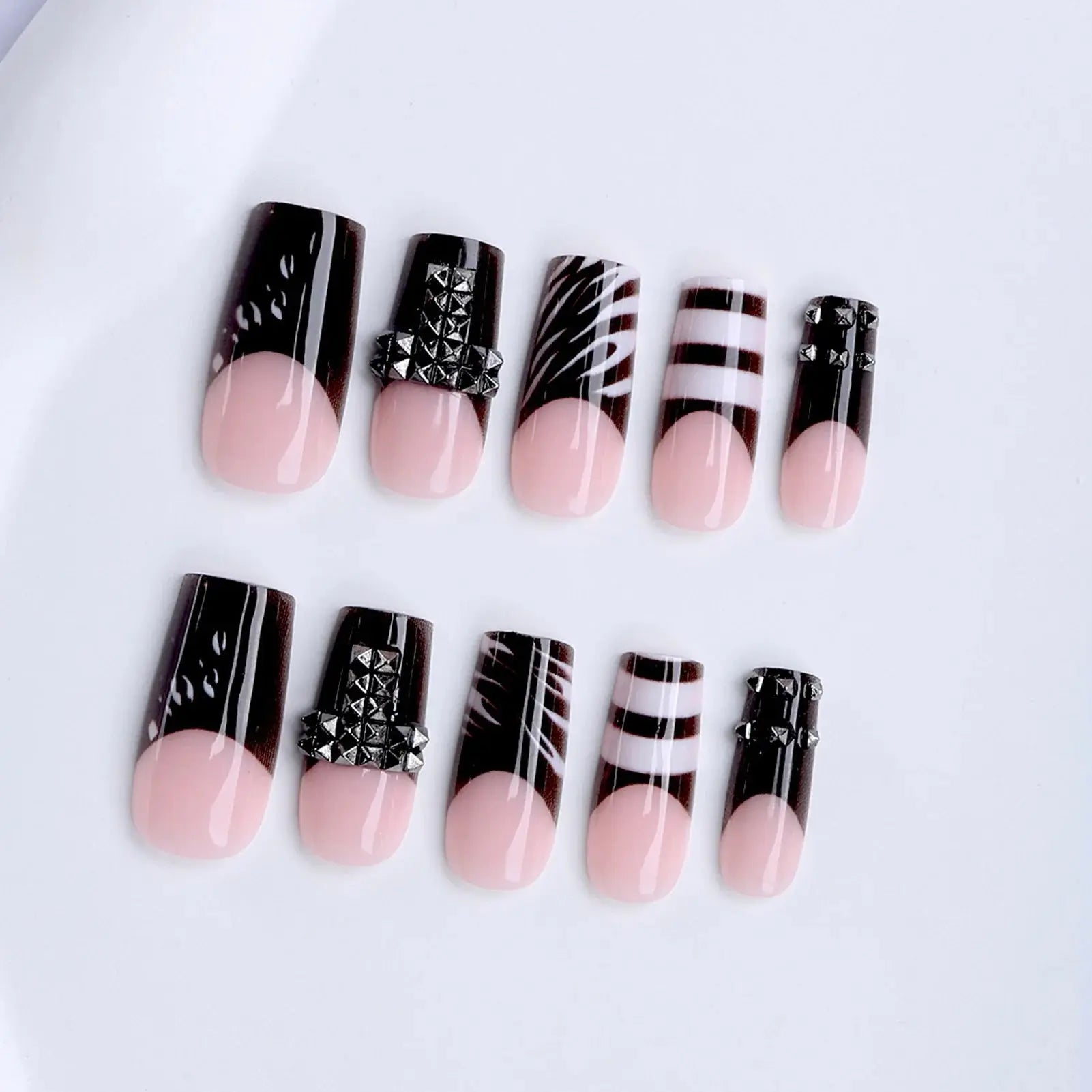 24Pcs French Square Press On Nails Dark Style Matte Finish Press On Nails Artificial Manicure Tool Nail Tips Wearable Fake Nails BareGlow