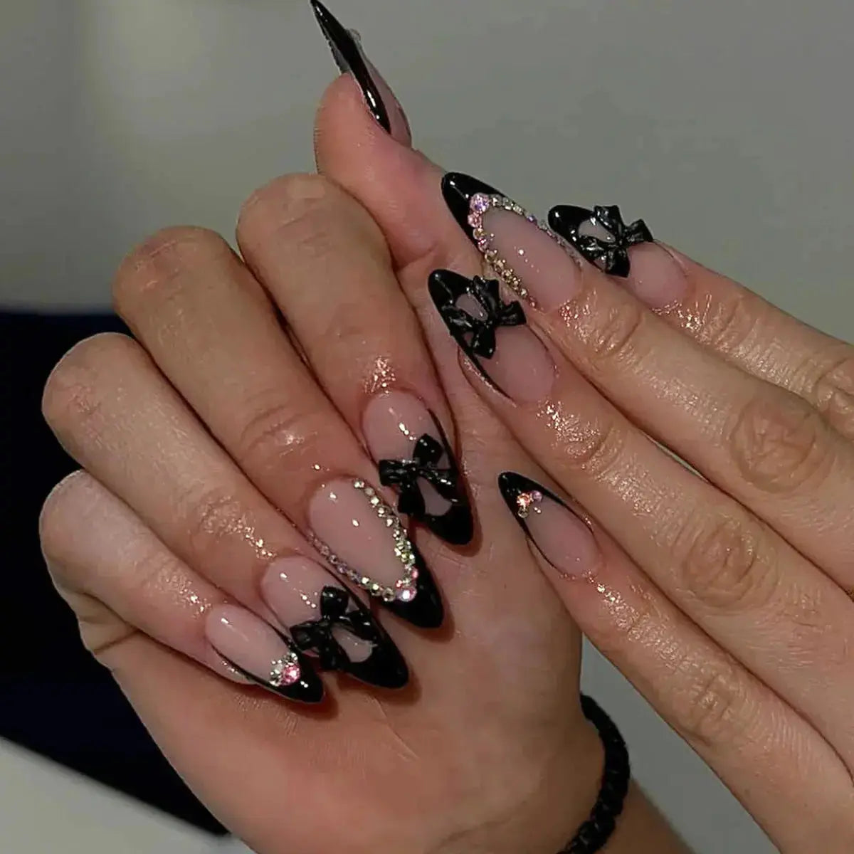 White French Press on Nails 3D Bowknot Fake Nails Tips Full Cover Wearable False Nails for Women and Girls DIY Manicure 24Pcs BareGlow
