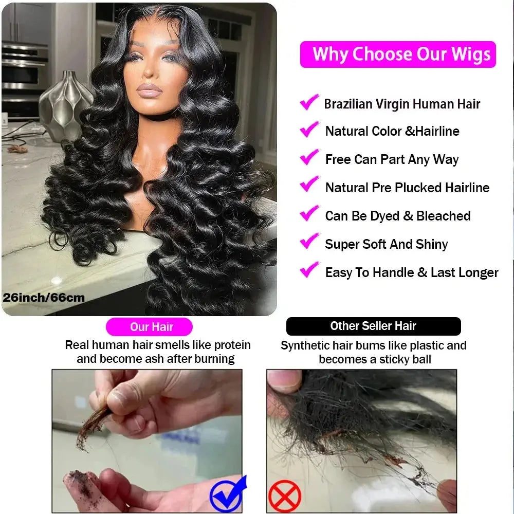 HD 13x6 Loose Nature Wave Lace Front Human Hair Wigs 250% Transparent 30 40 Inch 13x4 Full Deep Water Wave Lace Frontal Wigs BareGlow