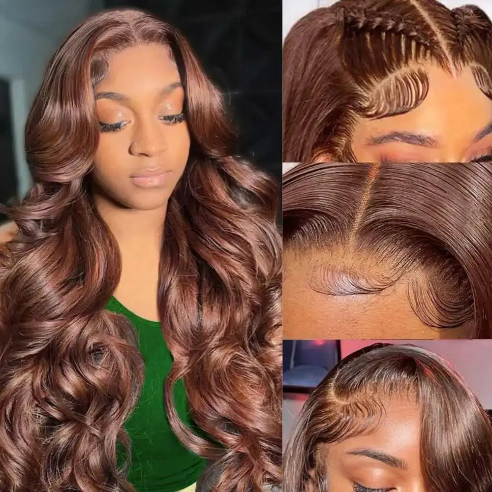 30 40 Inch Chocolate Brown Body Wave Human Hair Wigs 13X4 HD Lace Frontal WIgs For Women Colored Wet And Wavy Lace Front Wig BareGlow