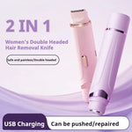 2in1 Electric Razor for Women Painless Hair Removal Rechargeable Body Trimmer Underarm Mustache Epilator Shaver BareGlow