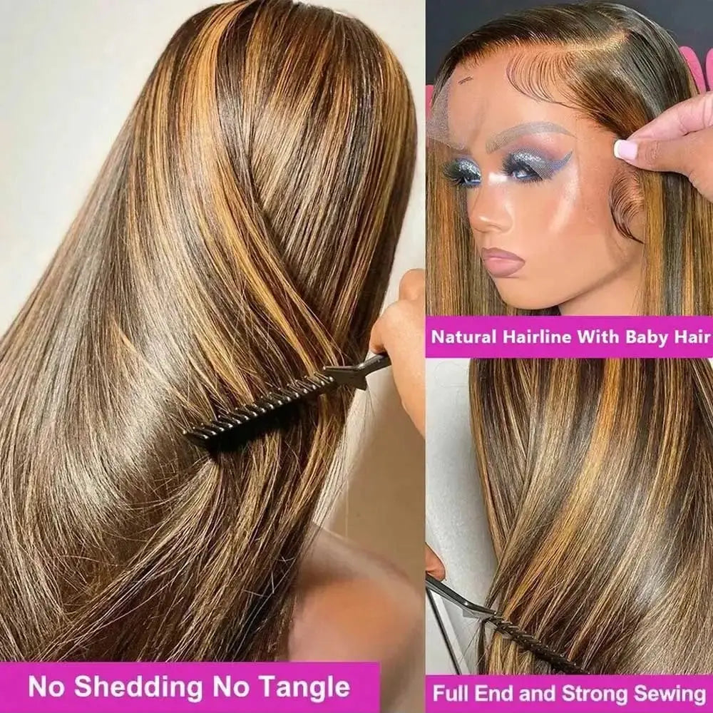 Highlight Wigs Colored Straight Lace Front Human Hair Wigs For Women Honey Blonde Straight 13x4 Hd Lace Frontal Wigs Human Hair BareGlow