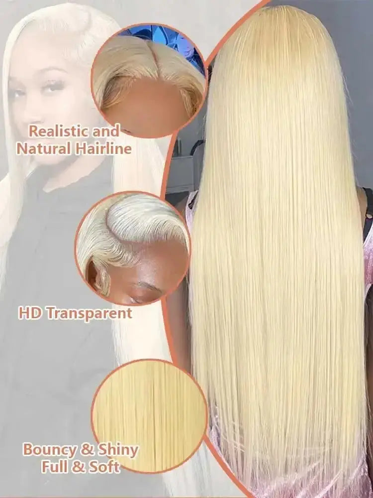 40 42 Inch 613 Blond Straight Human Hair Wigs 13x4 13x6 HD Lace Frontal Wigs Remy Honey Blond Bone Straight Lace Front Wig BareGlow