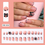 24Pcs White Pink Flower Acrylic Fake Nails Short Square French False Nail Wearable Full Cover Artificial Press on Nail For Women BareGlow