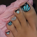 24Pcs Short Square Head French Fake Toenails with 3D Flower Design Press on False Nails Pink Simple Wearable Full Cover Nail Tip BareGlow