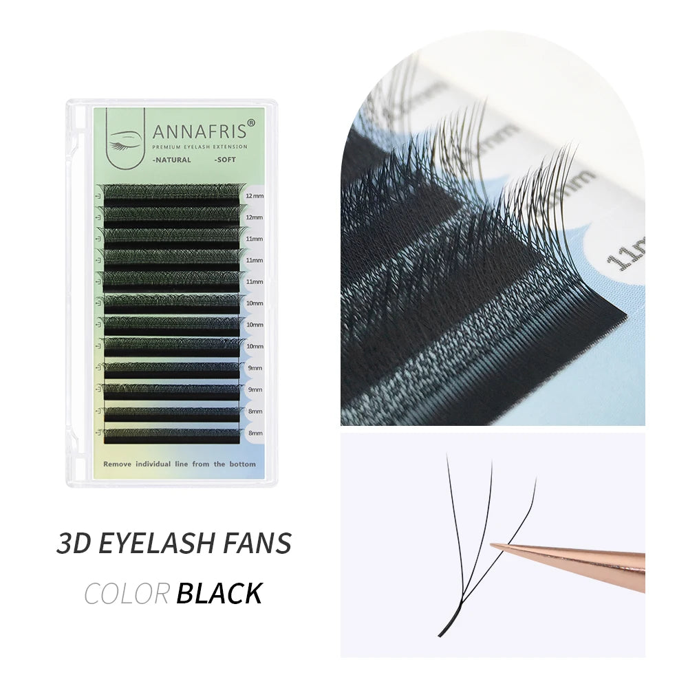 ANNAFRIS Premade Volume Fan YY 3D 4D 5D W-Shaped Lash Automatic Flowering W Lashes Extension Natural Soft Full Dense Mink Lash BareGlow