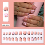 24Pcs White Pink Flower Acrylic Fake Nails Short Square French False Nail Wearable Full Cover Artificial Press on Nail For Women BareGlow
