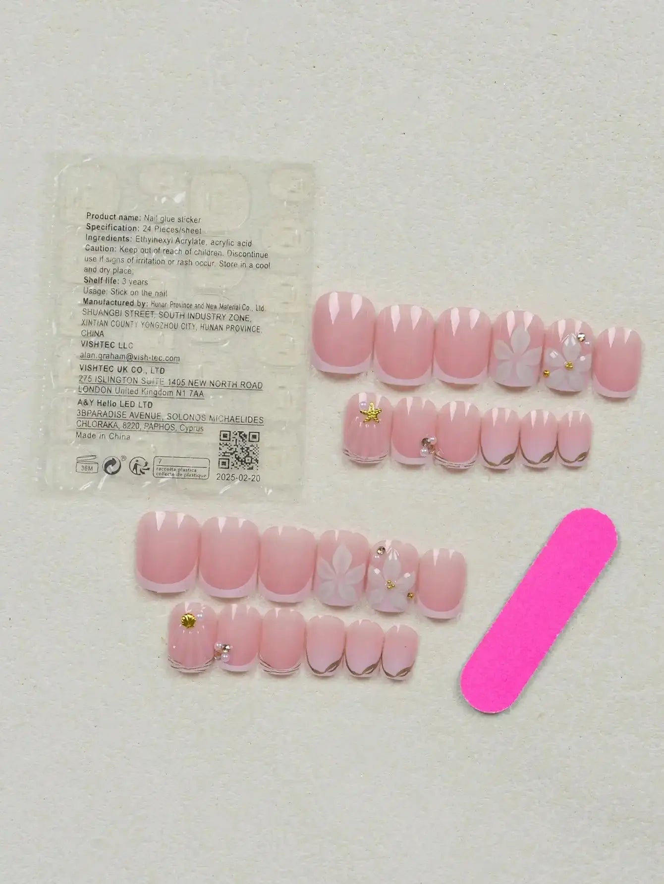 24pcs Short Square White French Flower Acrylic Press-On Nails, Cute Chrome Alloy Gel Manicure Nail Tips, Nail Art Supplies Set (Includes: 1pc Jelly Gel, 1pc Nail File), Suitable For Women Daily, Date, Party BareGlow