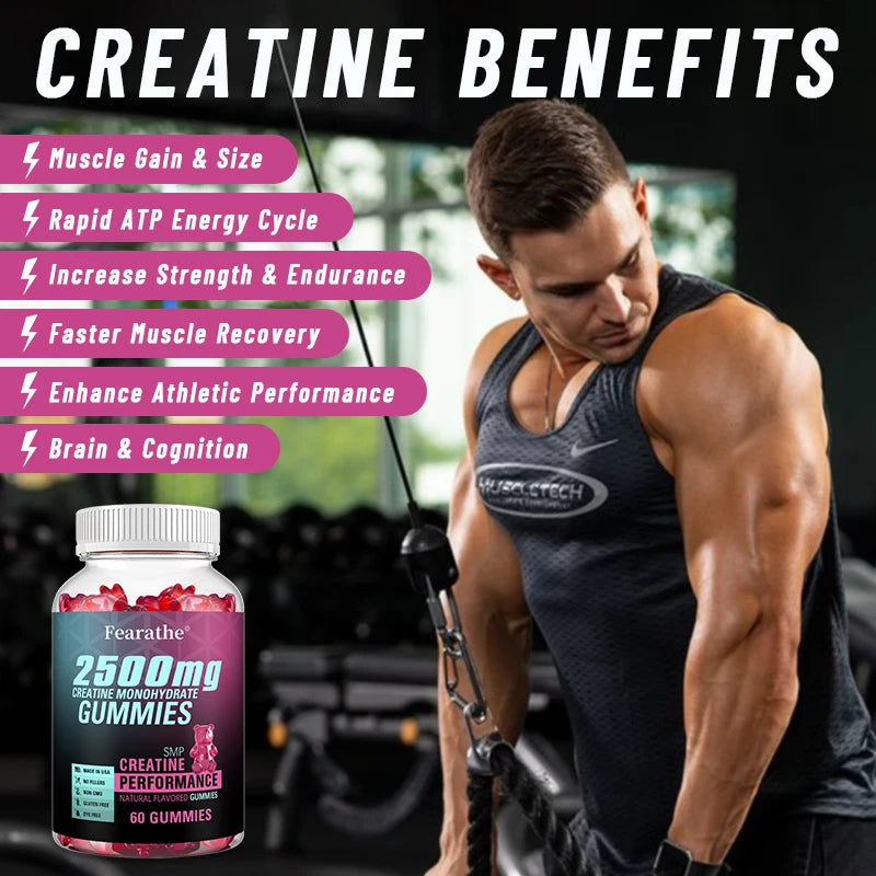Creatine Monohydrate Gummies - Boost Energy, Build Muscle Mass, and Improve Athletic Performance, Supports Mood Health BareGlow