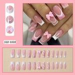 24Pcs Short Square Coffin False Nails French Glitter Wearable Fake Nails Tip Acrylic Full Cover Women Ballet Press on Nails BareGlow