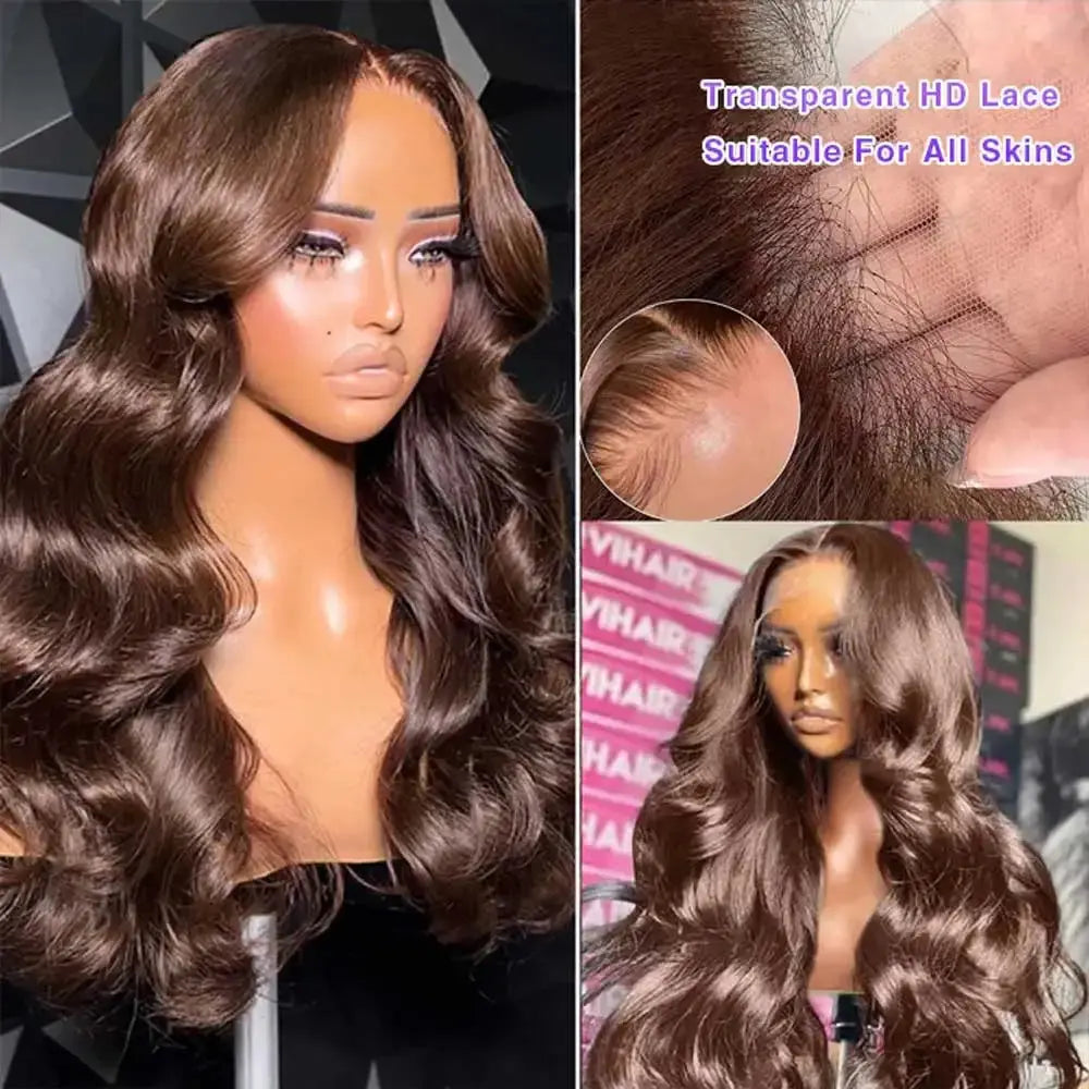 30 40 Inch Chocolate Brown Body Wave Human Hair Wigs 13X4 HD Lace Frontal WIgs For Women Colored Wet And Wavy Lace Front Wig BareGlow