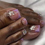 Shiny Rhinestone Purple French Fake Toenails Butterfly Summer Fashion Toe False Nails Detachable Press on Toenails with Glue BareGlow