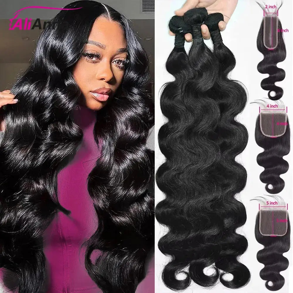 Brazilian Remy Wave Human Hair Bundles with Closure – 4x4, 5x5, 2x6 HD Lace BareGlow