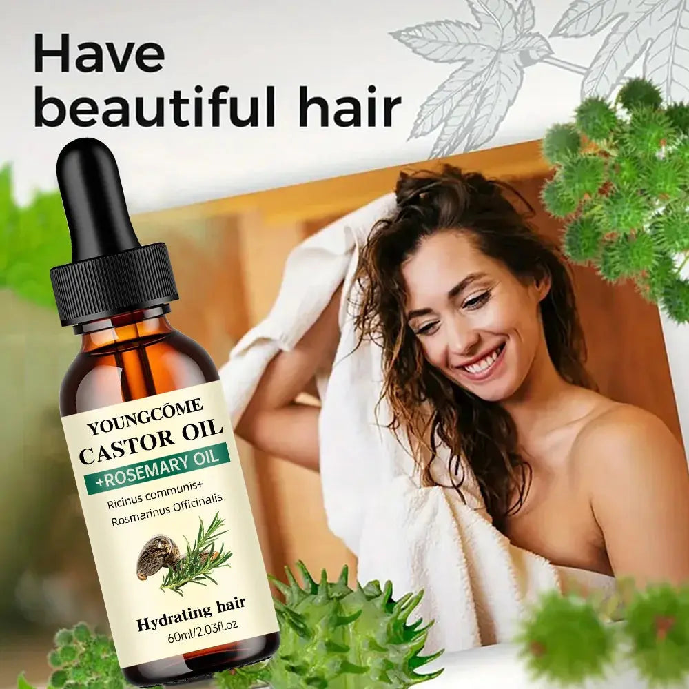 Mix Castor Oil and Rosemary Oil for Hair Growth Enhances hair thickness and Shine, Reduce Hair Loss and Split Ends Hair Care Oil BareGlow