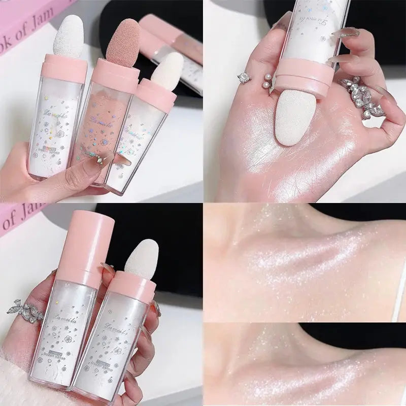Body & Face Highlighting Powder Diamond Shine Ultra-fine Pearls Highlighter Champagne Gold Face Clavicle Body Brightening Powder BareGlow