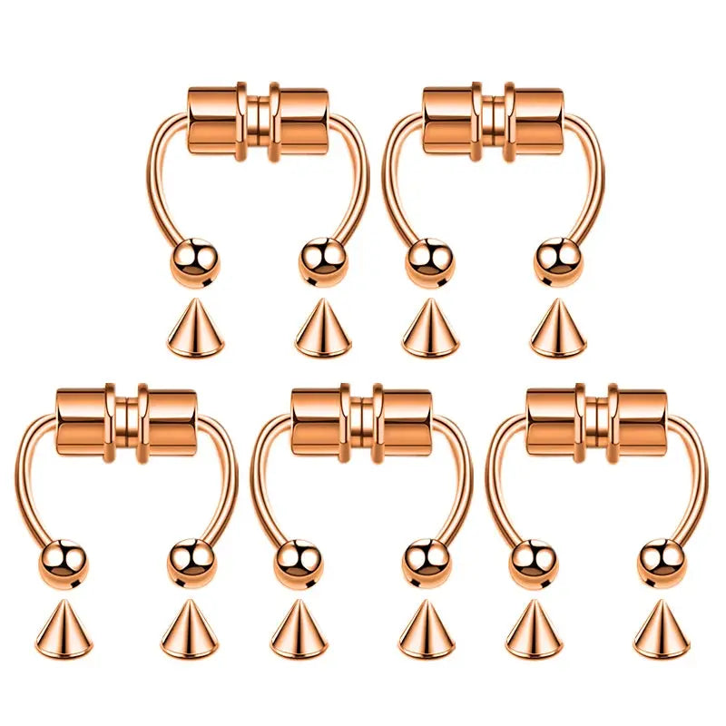 5pcs Stainless Steel Magnet Fake Nose Ring Hoop Fake Piercing Hoop Septum Rings For Women Fashion Gothic Rock Body Jewelry Gifts BareGlow