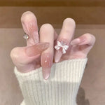 White French Press on Nails 3D Bowknot Fake Nails Tips Full Cover Wearable False Nails for Women and Girls DIY Manicure 24Pcs BareGlow