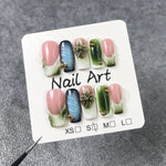 10Pcs 3D Green Flower Handmade Press on Nails French Fake Nails Wearable Stick-on Nails False Nail Uñas Накладные Ногти 네일팁 BareGlow