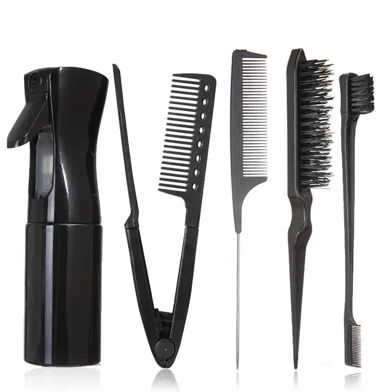 4/5Pcs Set Hair Brush Set Hairdressing Spray Bottle Hair Folding V Type Hair Straightener Teasing Edge Control Hair Brush BareGlow