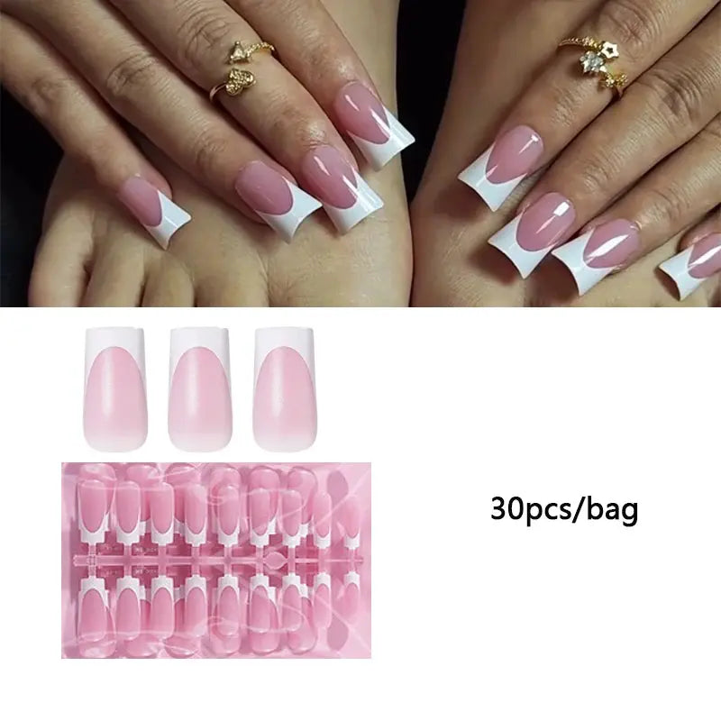 30pcs Square ToeNail Tips Summer French Gradient False Toe Nails Wearable Short Square Foot Nails Set Press On Nail BareGlow