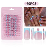 60PCS/box High Quality Nail Art Tips Toe Press On Nails White Black Pink Blue French Tips False Nails Tip Fake Nails Short BareGlow