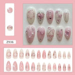 24 Pcs Pink French 3D Flower Decorations for Fake Nails Almond Press on Nails Acrylic Artificial Reusable False Nails Self-nail BareGlow