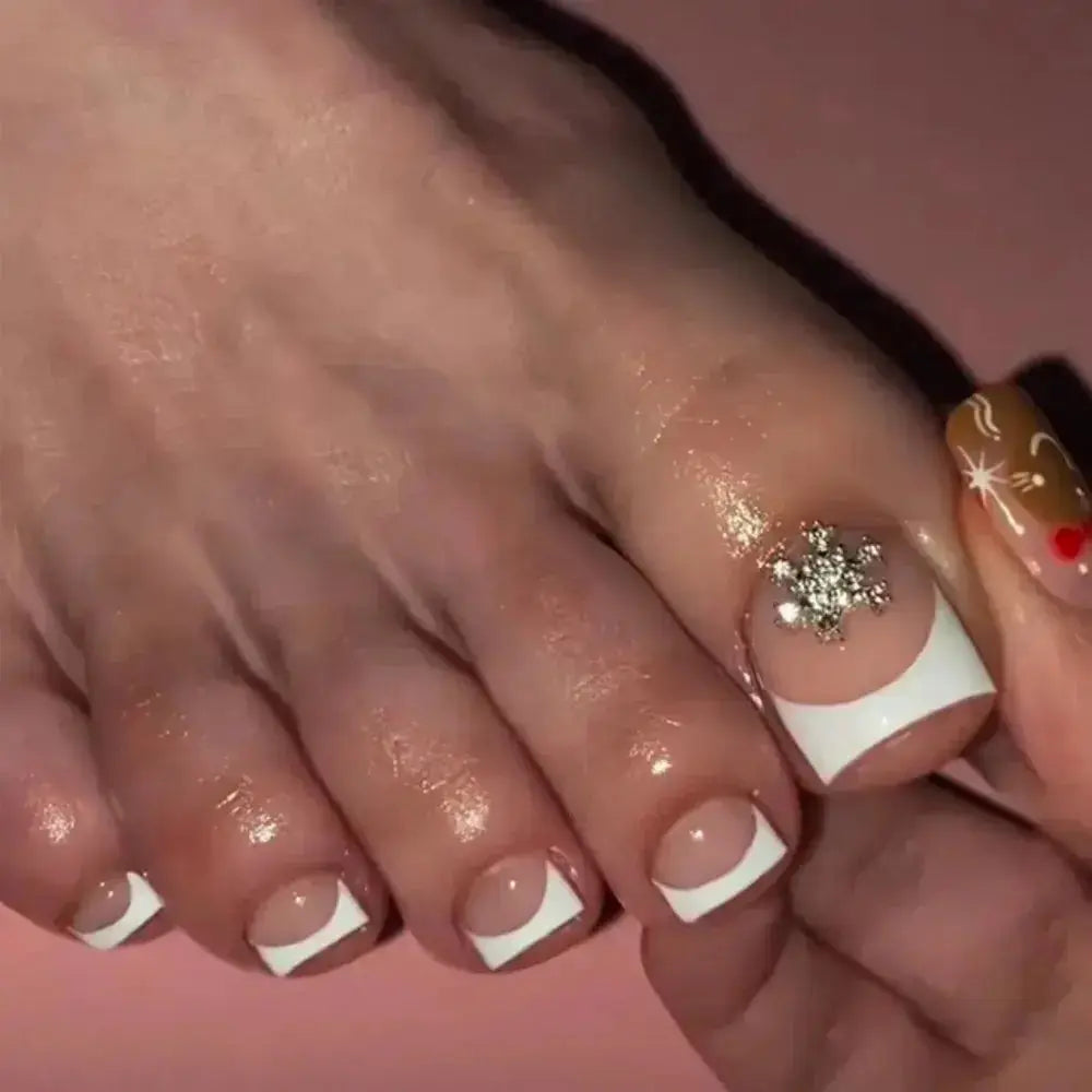 24Pcs Short Square Head French Fake Toenails with 3D Flower Design Press on False Nails Pink Simple Wearable Full Cover Nail Tip BareGlow
