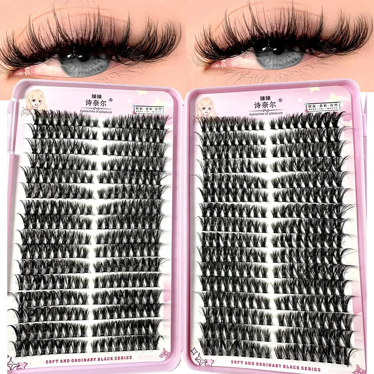 Left+Right Eye Lash Extension Cat/Fox Eye Effect Lash Single Clusters 3D Wispy Natural Looking DIY Segmented Eyelash Extensions BareGlow