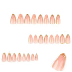 Almond Press On Nails 24Pcs Gold Line Design Glossy Full Cover Acrylic Fake Nails Kit with Jelly Glue And File for Women Daily Party Gift Set BareGlow