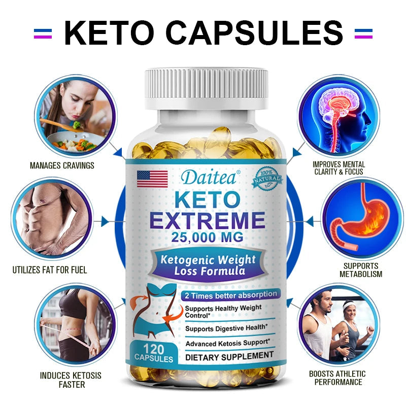 Daitea Keto Supplement 25000mg – Supports healthy eating, weight management, supports immunity, 120 capsules supplements BareGlow