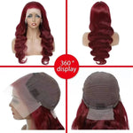 99j 220% Density 13x4 Wine Red/Burgundy Lace Front Straight Deep Wave Wigs BareGlow