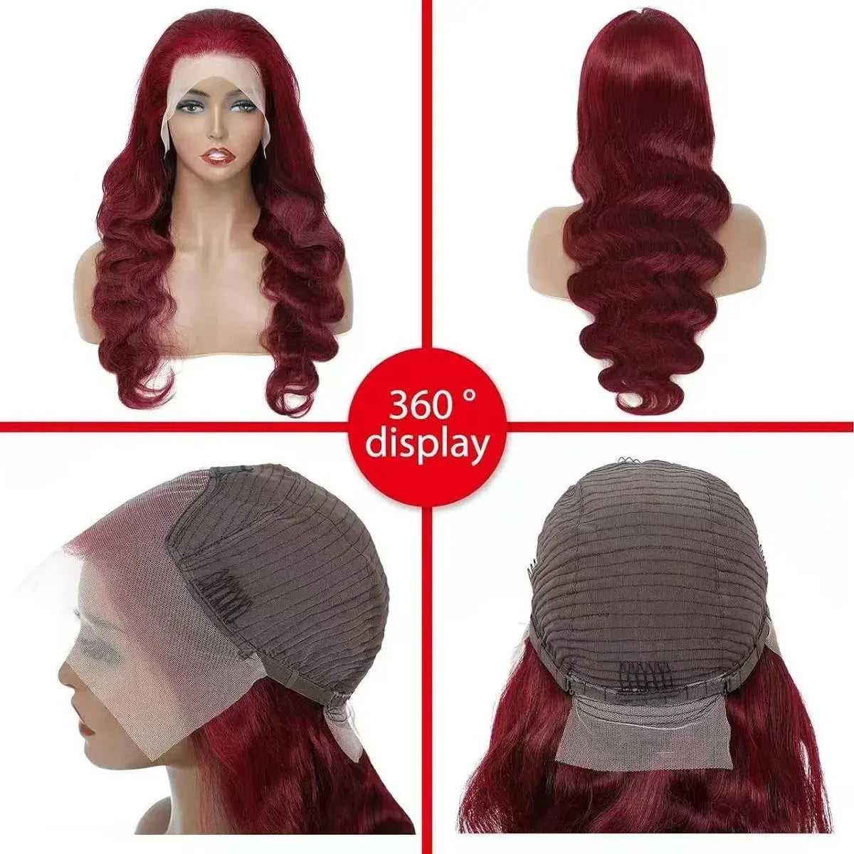 99j 220% Density 13x4 Wine Red/Burgundy Lace Front Straight Deep Wave Wigs BareGlow