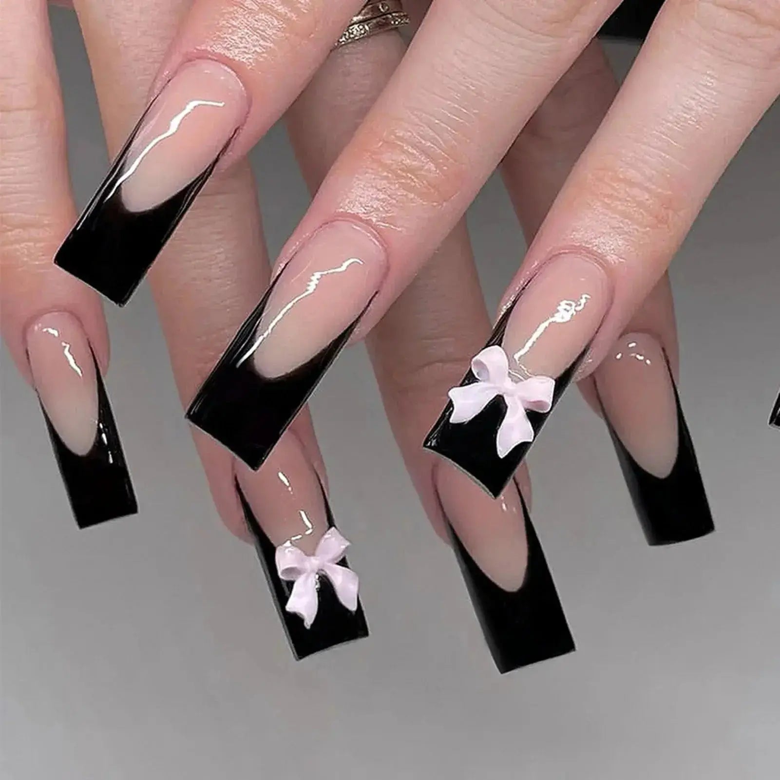 White French Press on Nails 3D Bowknot Fake Nails Tips Full Cover Wearable False Nails for Women and Girls DIY Manicure 24Pcs BareGlow