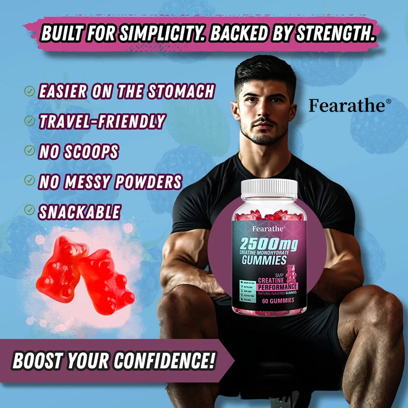 Creatine Monohydrate Gummies - Boost Energy, Build Muscle Mass, and Improve Athletic Performance, Supports Mood Health BareGlow