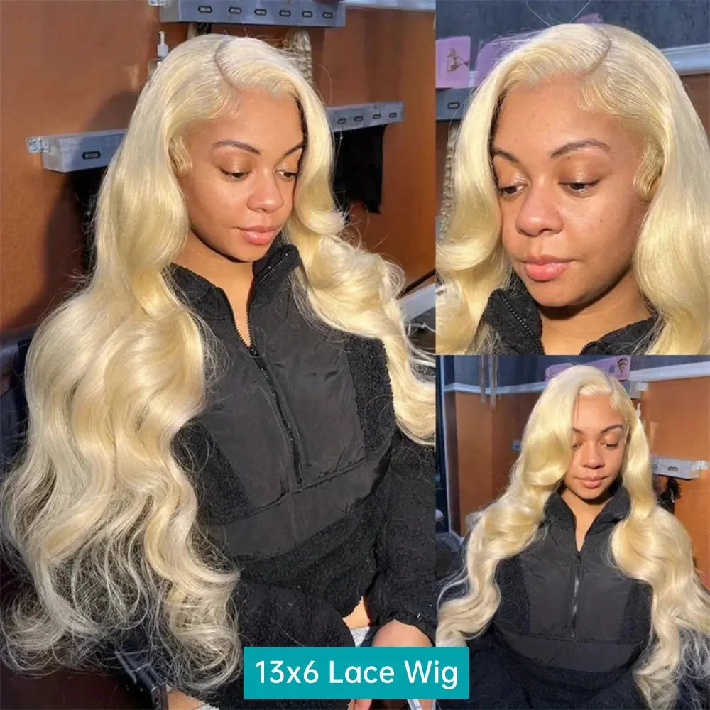 613 13x6 Lace Front Wig Human Hair Body Wave Blonde Lace Frontal Wigs for Women 220 Density Natural Hairline With Baby Hair BareGlow