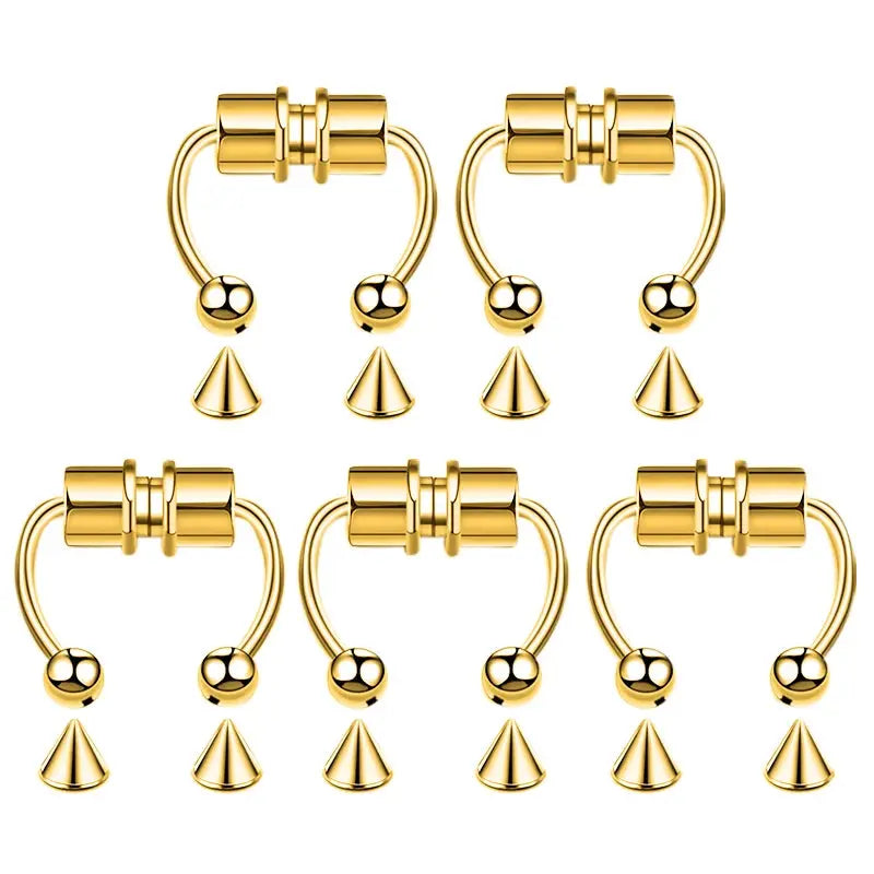 5pcs Stainless Steel Magnet Fake Nose Ring Hoop Fake Piercing Hoop Septum Rings For Women Fashion Gothic Rock Body Jewelry Gifts BareGlow