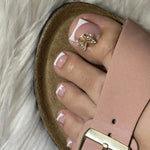 2026 New French False Toe Nails with Heart Rhinestone Design White Edge Summer Press on Toenails Fashion Fake Toenail Patches BareGlow