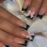 White French Press on Nails 3D Bowknot Fake Nails Tips Full Cover Wearable False Nails for Women and Girls DIY Manicure 24Pcs BareGlow