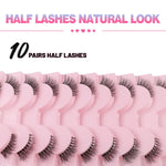 Half eyelashes, natural appearance 10 pairs of thick cat eyelashes 10mm Wispy eyelashes with short false eyelashes 3D04-10F BareGlow