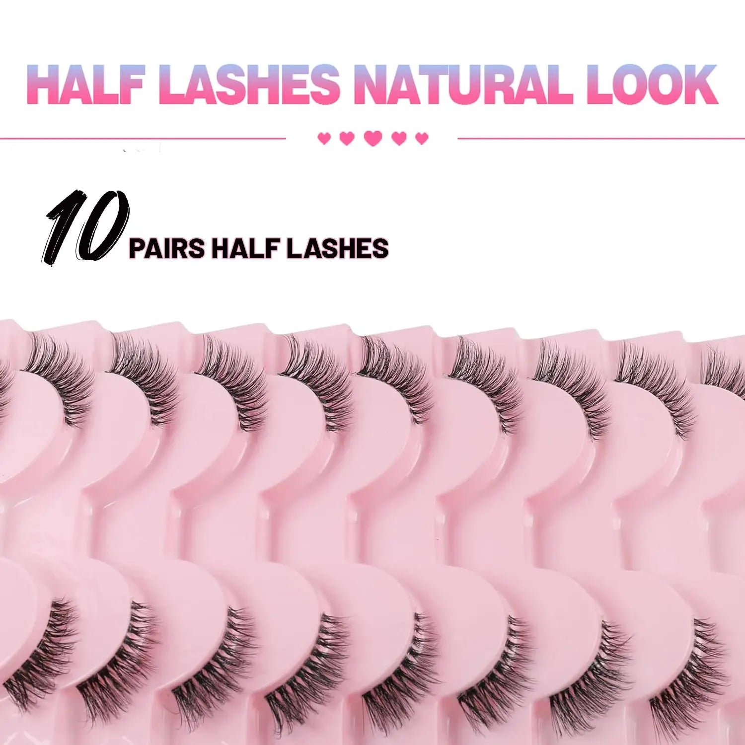 Half eyelashes, natural appearance 10 pairs of thick cat eyelashes 10mm Wispy eyelashes with short false eyelashes 3D04-10F BareGlow