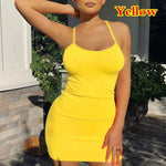 Summer Spaghetti Strap Mini Dress 2026 Women Sexy Bodycon Club Party Dresses Short Female Camisole Solid Black Sheath Sundress BareGlow
