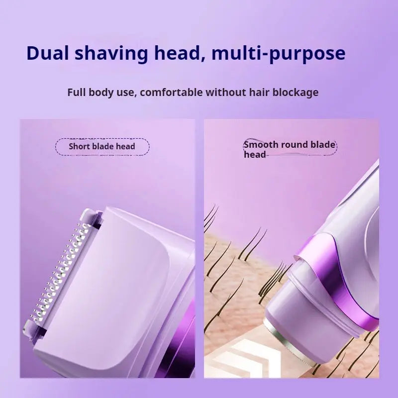 2in1 Electric Razor for Women Painless Hair Removal Rechargeable Body Trimmer Underarm Mustache Epilator Shaver BareGlow