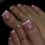 Shiny Rhinestone Purple French Fake Toenails Butterfly Summer Fashion Toe False Nails Detachable Press on Toenails with Glue BareGlow