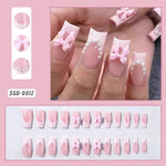 24Pcs Short Square Coffin False Nails French Glitter Wearable Fake Nails Tip Acrylic Full Cover Women Ballet Press on Nails BareGlow