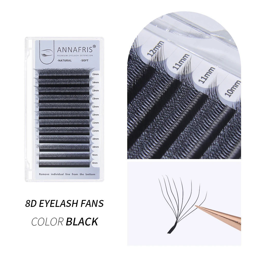 ANNAFRIS Premade Volume Fan YY 3D 4D 5D W-Shaped Lash Automatic Flowering W Lashes Extension Natural Soft Full Dense Mink Lash BareGlow